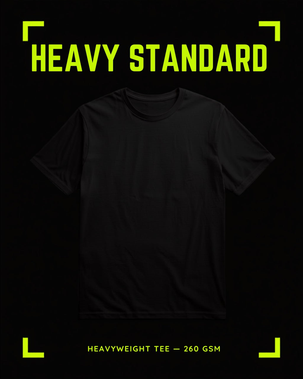 Heavy Standard tee black and volt e-commerce product card design
