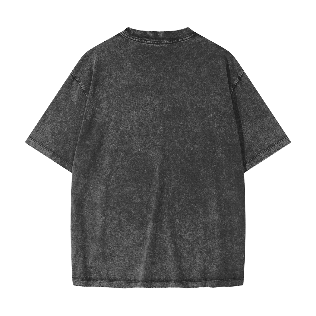 Batik black heavyweight washed T-shirt, back view with crew neck