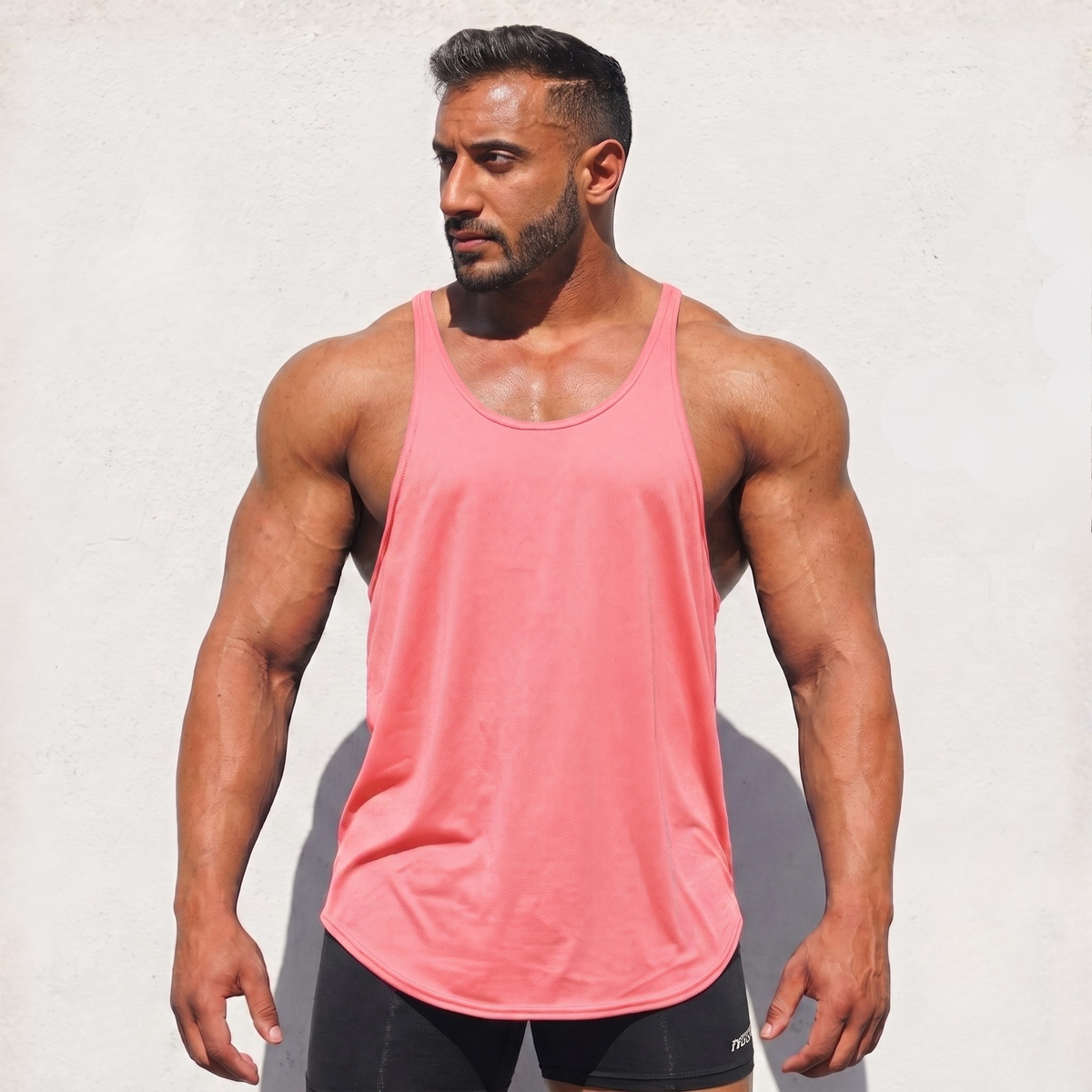 Coral Stringer Tank Top, model in a front view.