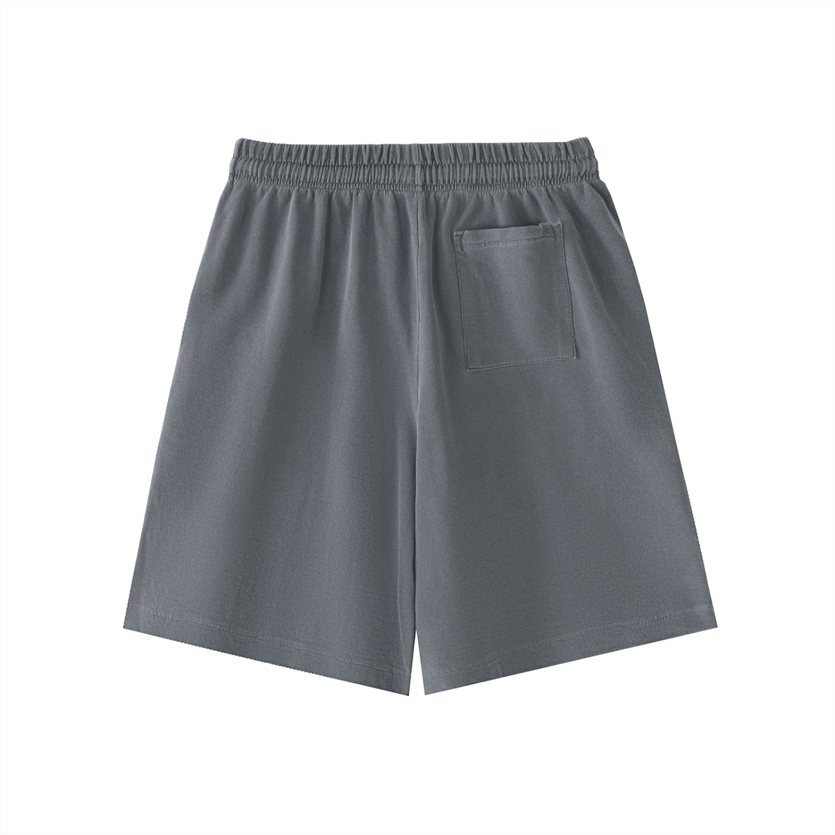 Back of the gray vintage wash cotton shorts showing the patch pocket.
