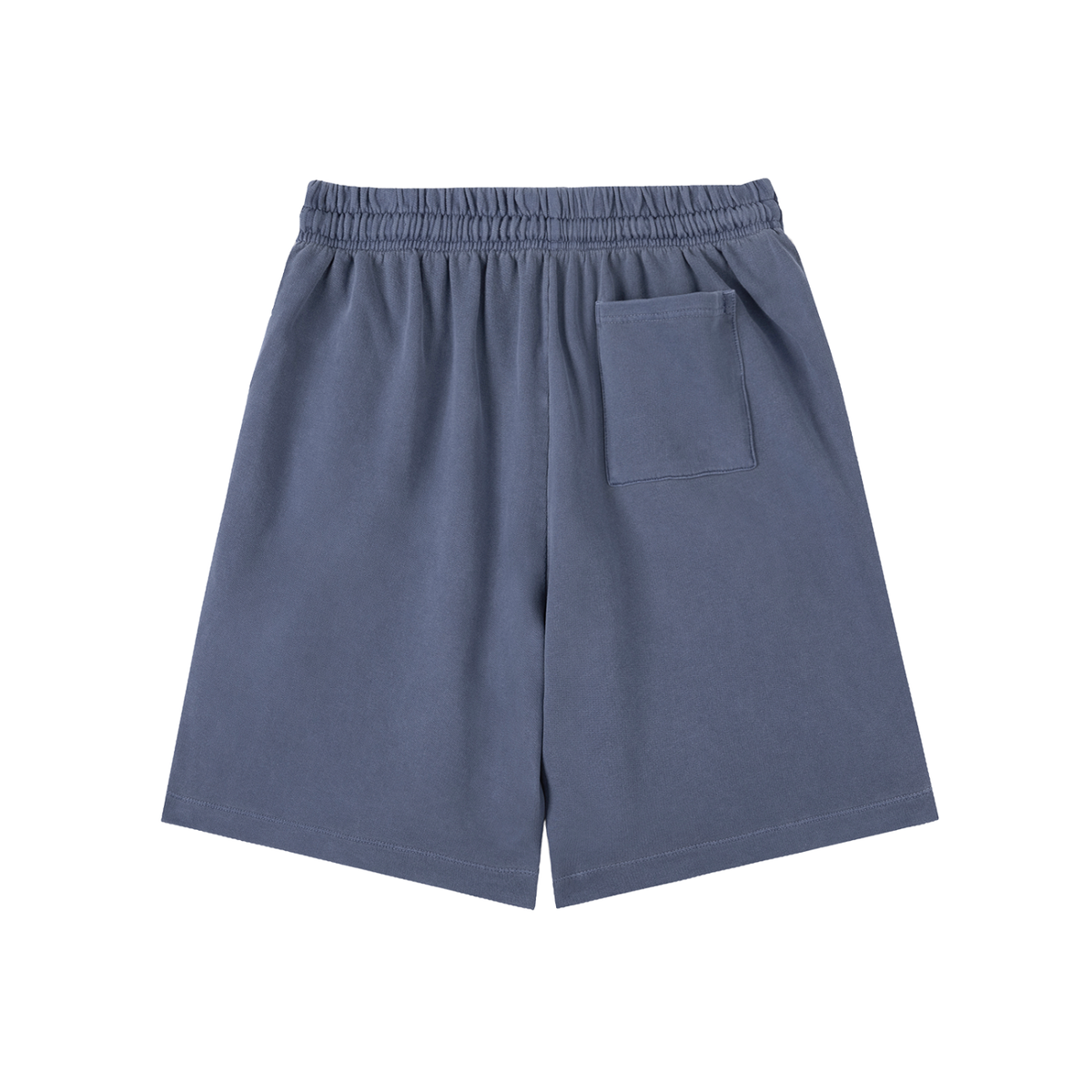 Back of the blue vintage wash cotton shorts showing the patch pocket.