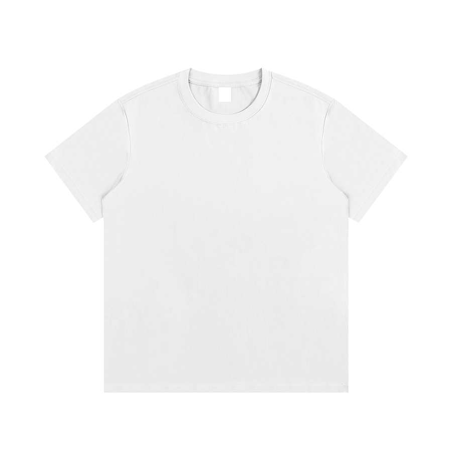 White Essential Cotton T-Shirt, front view with round neck and short sleeves.